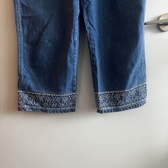 Vintage 90s A.M.I. Denim Overalls Size Small with Embroidered Floral Pattern - Picture 3 of 13